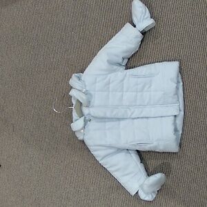 Nwt emile et rose baby blue  6 month quilted hooded jacket with attached mitts